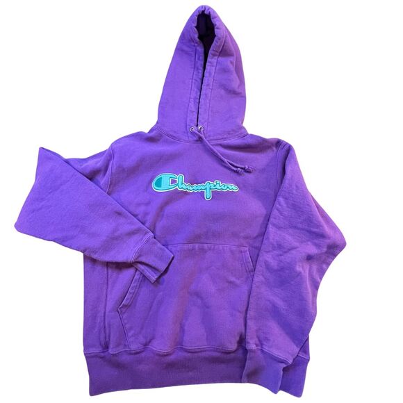 Vintage 90s Champion Reverse Weave Sweatshirt Hoodie Purple Pullover Medium Size - Picture 2 of 11